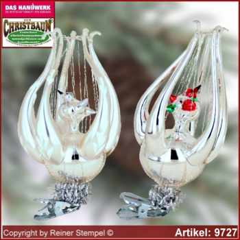 Christmas tree ornaments Lyra cage with bird glass figure glass shape Collectible